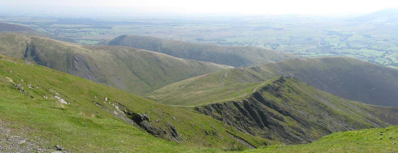 Souther Fell at the back then Bannerdale Crags and Scales Fell in the centre